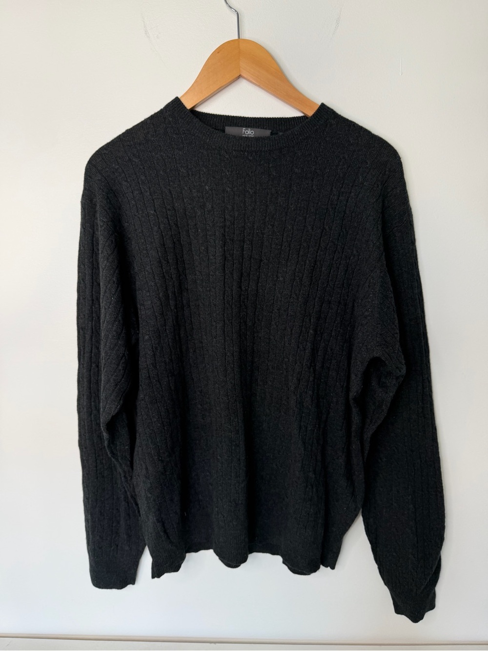 VTG Folio New York Silk Cashmere Blend Cable Knit Crewneck Sweater Luxury Large
